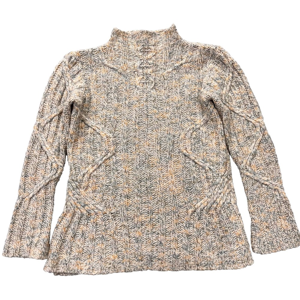 Sundance Sweater Womens‎ S Gray Cream Speckled Cable Knit Wool Angora rabbit